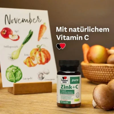 Viên uống thuần chay Doppelherz Zink + C 60 viên của Đức Viên uống kẽm C thuần chay Doppelherz Pure Zink + C Vegan 60 viên
