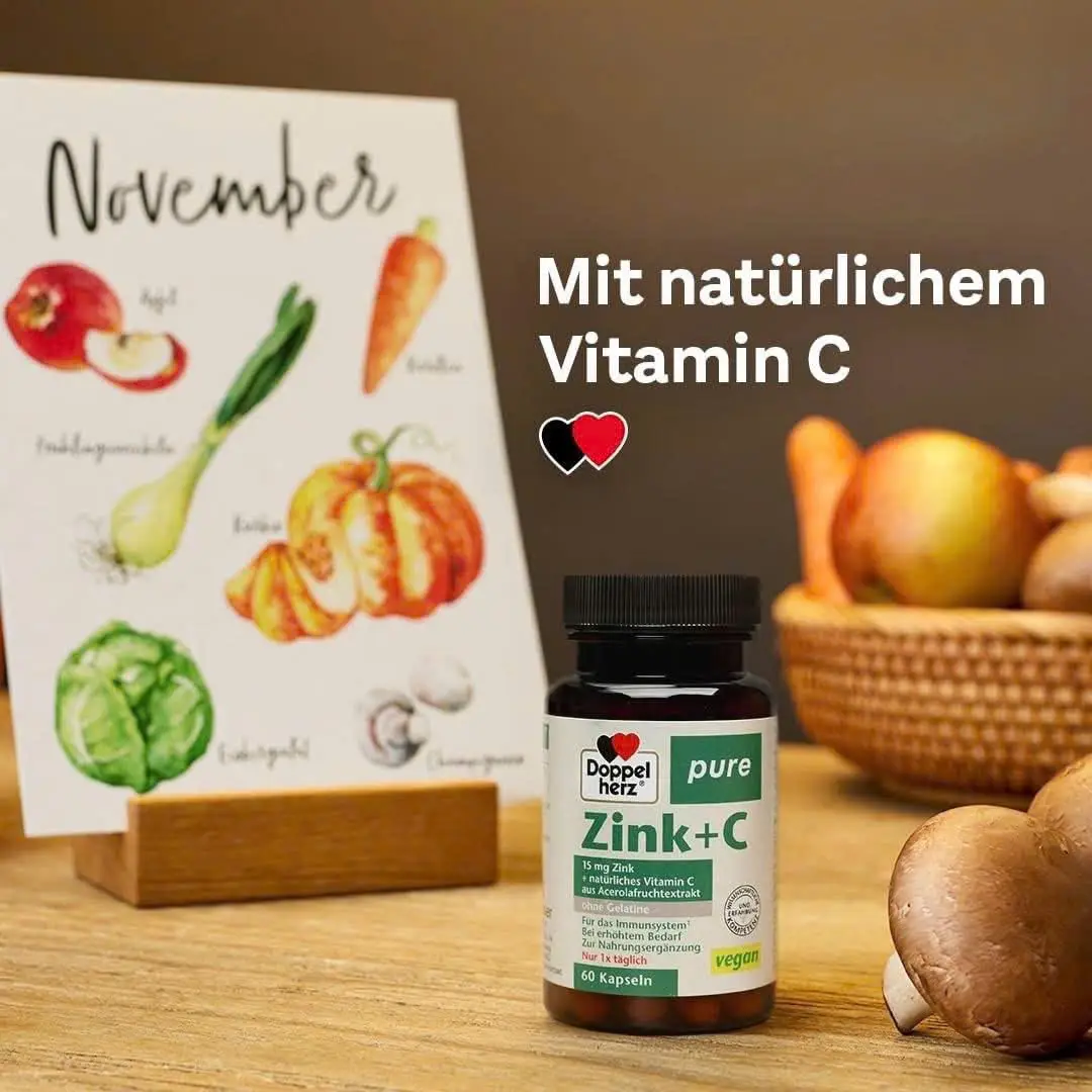 Viên uống thuần chay Doppelherz Zink + C 60 viên của Đức Viên uống kẽm C thuần chay Doppelherz Pure Zink + C Vegan 60 viên