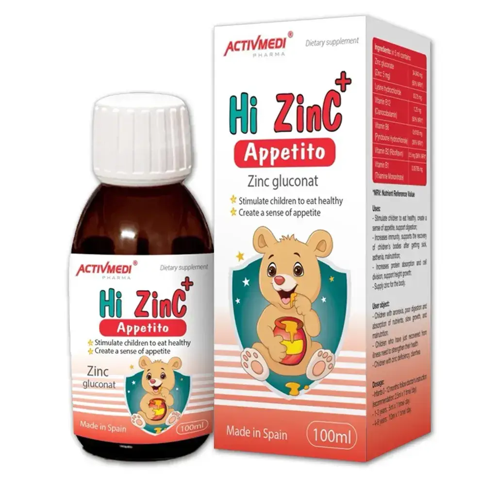 Kẽm hữu cơ Hi Zinc Appetito 100ml của Tây Ban Nha Siro bổ sung kẽm Hi ZinC+ Chai 100ml