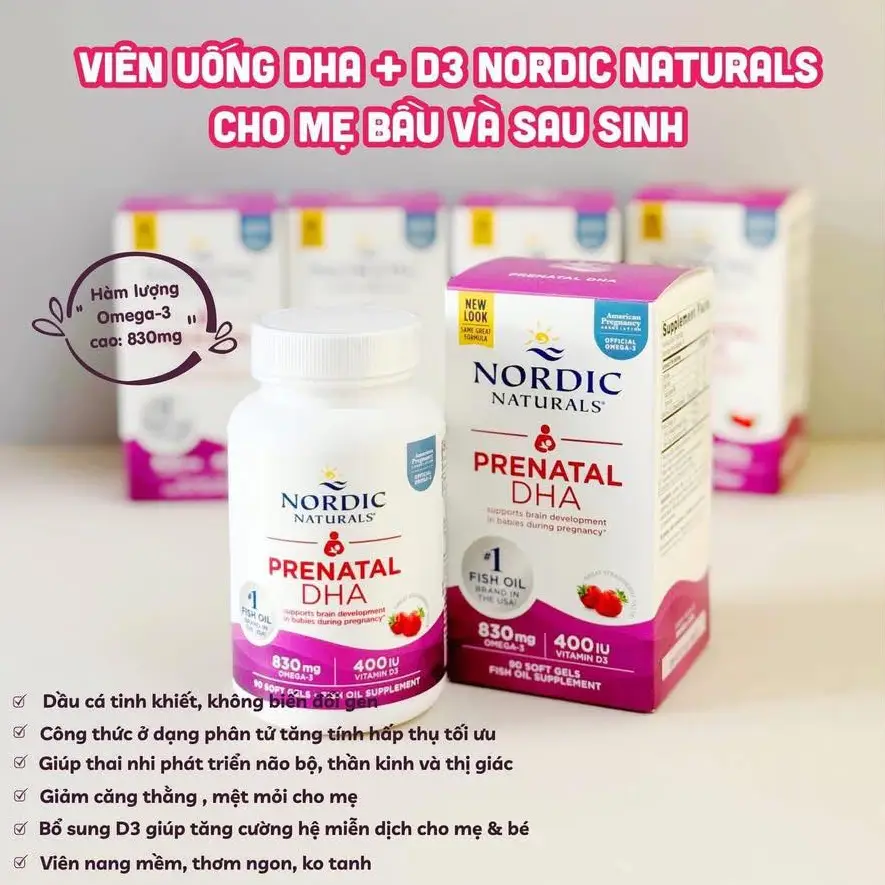 DHA cho bà bầu Nordic Naturals Prenatal DHA 90 viên vị dâu của Mỹ Viên Uống Prenatal DHA Nordic Naturals Bổ Sung Omega-3 cho Mẹ Bầu 90 viên