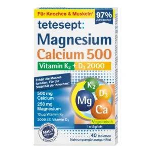 Viên uống Magnesium Calcium 500 Vitamin K2 + D3 2000 Tetesept 40 viên