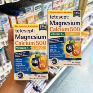 Viên uống Tetesept Magnesium Calcium 500 + Vitamin K2 + D3 2000 hộp 40 viên của Đức Viên uống Tetesept Magie Canxi 500 + Vitamin K2 + D3 2000 hộp 40 viên của Đức