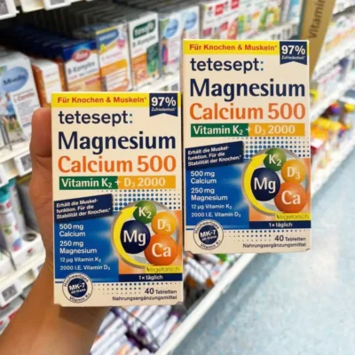 Viên uống Tetesept Magnesium Calcium 500 + Vitamin K2 + D3 2000 hộp 40 viên của Đức Viên uống Tetesept Magie Canxi 500 + Vitamin K2 + D3 2000 hộp 40 viên của Đức