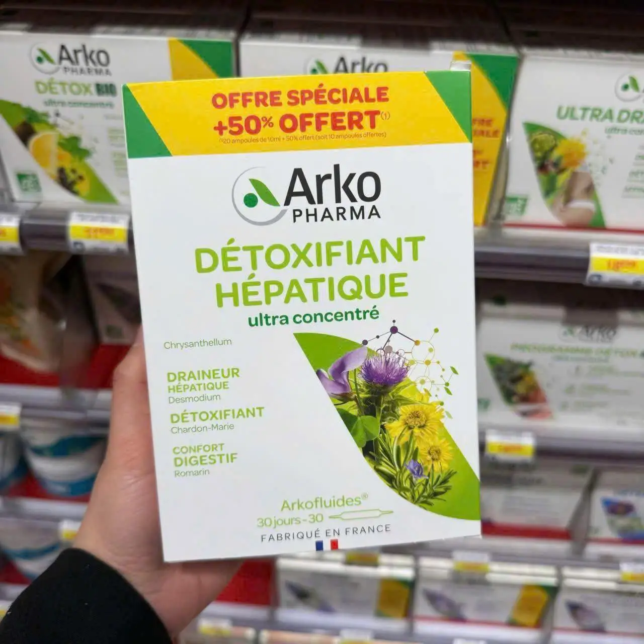 Nước uống thải độc gan Arkopharma Detoxifiant Hepatique 30 ống của Pháp Detox thải độc gan dạng nước Arkopharma Detoxifiant Hepatique nội địa Pháp