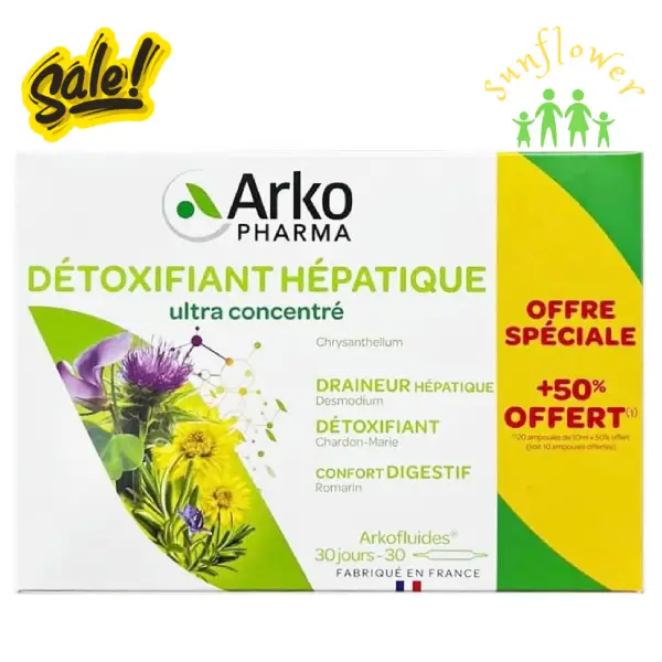 Nước uống thải độc gan Arkopharma Detoxifiant Hepatique 30 ống của Pháp Nước uống thải độc gan Arkopharma Detoxifiant Hepatique 30 ống của Pháp