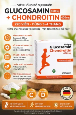 Viên uống bổ sụn khớp Glucosamin 500mg + Chondroitin 400mg 270 viên của Đức Thuốc Bổ Xương Khớp Glucosamin 500 mg Chondroitin 400 mg, hộp 270 viên