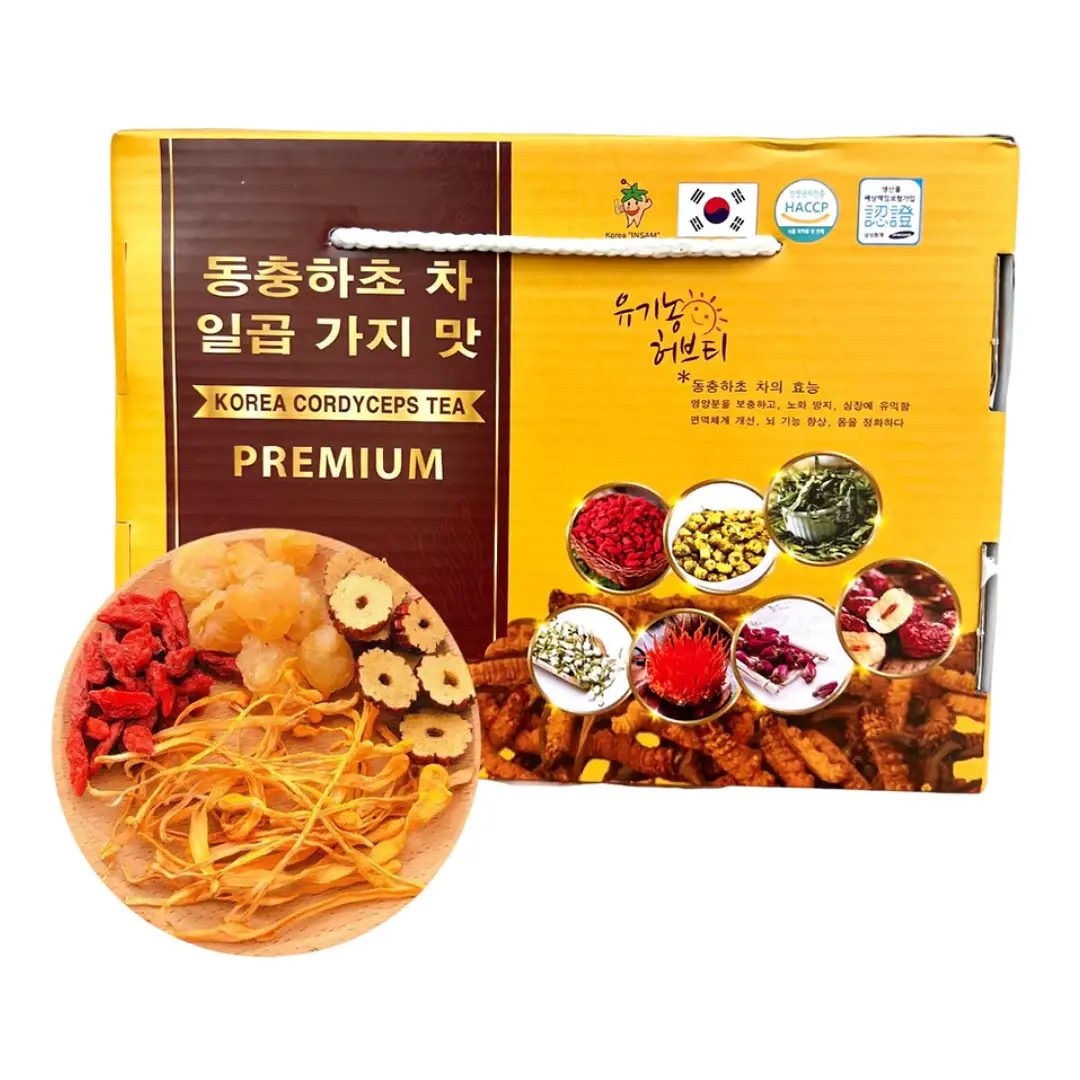 Trà đông trùng hạ thảo 7 vị Premium Korea Cordyceps Tea 25 gói của Hàn Quốc Trà Đông Trùng Hạ Thảo Hàn Quốc 7 vị