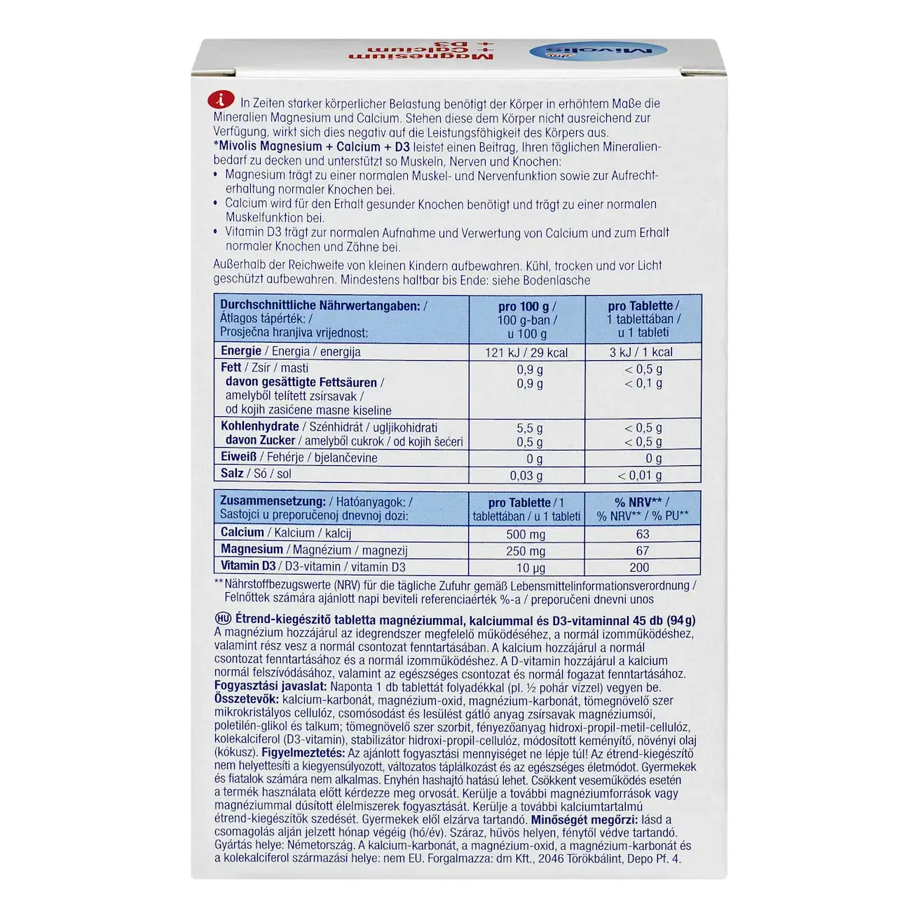 Viên uống Mivolis Magnesium Calcium D3 45 viên của Đức Viên uống Magnesium + Calcium + D3 Mivolis