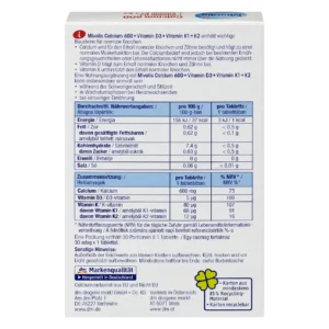 Viên uống Mivolis Calcium 600 + Vitamin D3 + Vitamin K1 + K2 30 viên của Đức Viên uống Mivolis Calcium 600 + Vitamin D3 + K1 + K2, 30 viên