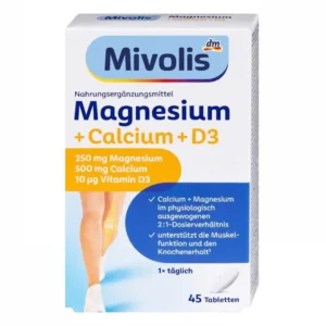 Viên uống Mivolis Magnesium + Calcium + D3, 45 viên