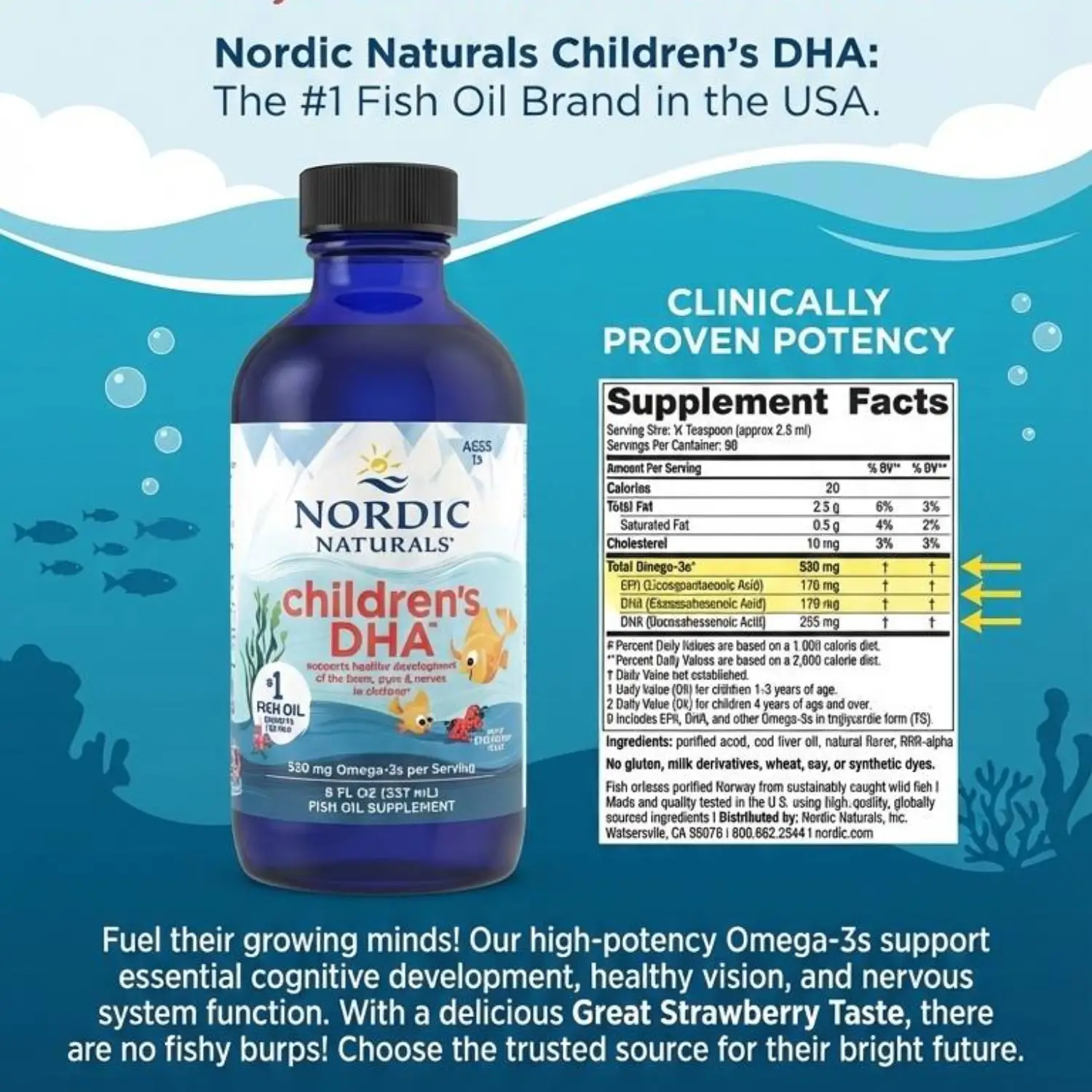 DHA Nordic Naturals Children’s DHA Liquid 237ml của Mỹ DHA trẻ em Nordic Naturals - Hàm lượng 530mg omega-3 237ml