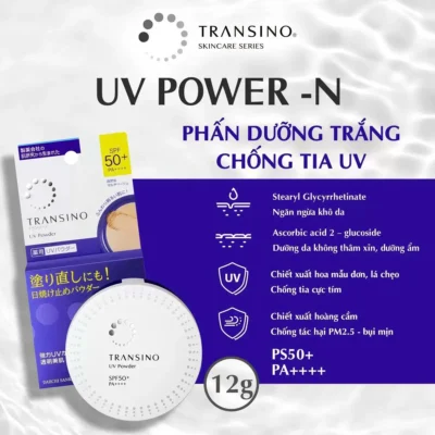 Phấn phủ Transino UV Powder SPF50 PA++++ hộp 12g Nhật Bản Phấn phủ chống nắng, dưỡng trắng da Transino UV Powder SPF50 PA++++ 12g