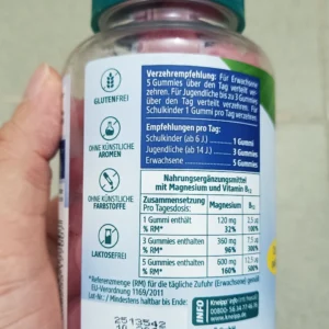 Viên nhai Kneipp Magnesium + B12 Gummi 60 viên vị mâm xôi của Đức Viên nhai bổ sung Magie & Vitamin B12 Kneipp 60 viên