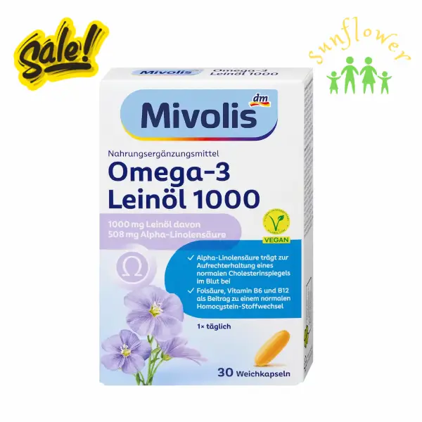 Viên uống dầu hạt lanh Mivolis Omega 3 Leinol 1000 30 viên của Đức dầu hạt lanh Mivolis