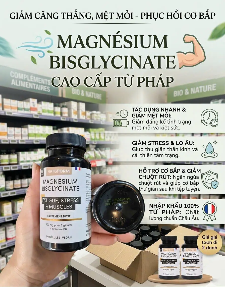 Viên uống Nat Form Magnesium Bisglycinate 300mg 90 viên của Pháp Viên Uống Magie Nat&Form Magnésium Bisglycinate 90 viên