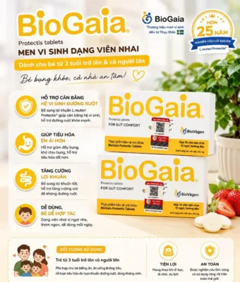 Viên nhai men vi sinh BioGaia Protectis Tablets 10 viên của Thụy Điển Men vi sinh BioGaia dạng viên nhai 10 viên