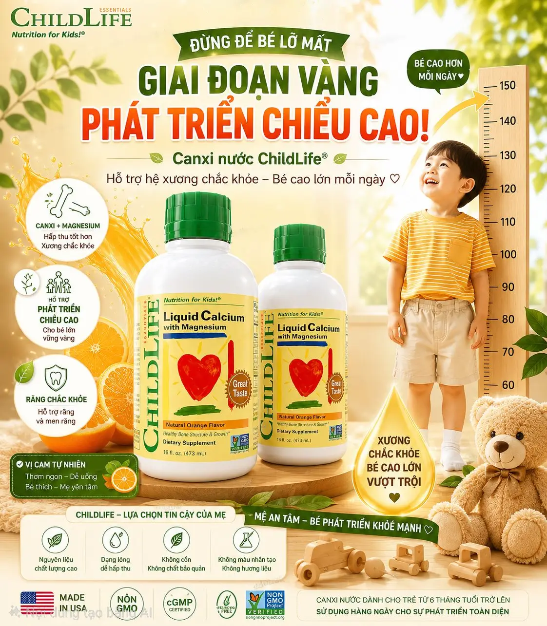 Siro canxi ChildLife Liquid Calcium With Magnesium 473ml của Mỹ Siro bổ sung Canxi Magie ChildLife 473ml của Mỹ
