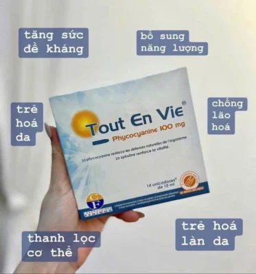 Tảo uống Tout En Vie Phycocyanine 100mg 14 ống của Pháp Tảo biển tươi Tout en vie 14 ốngx10ml - Pháp