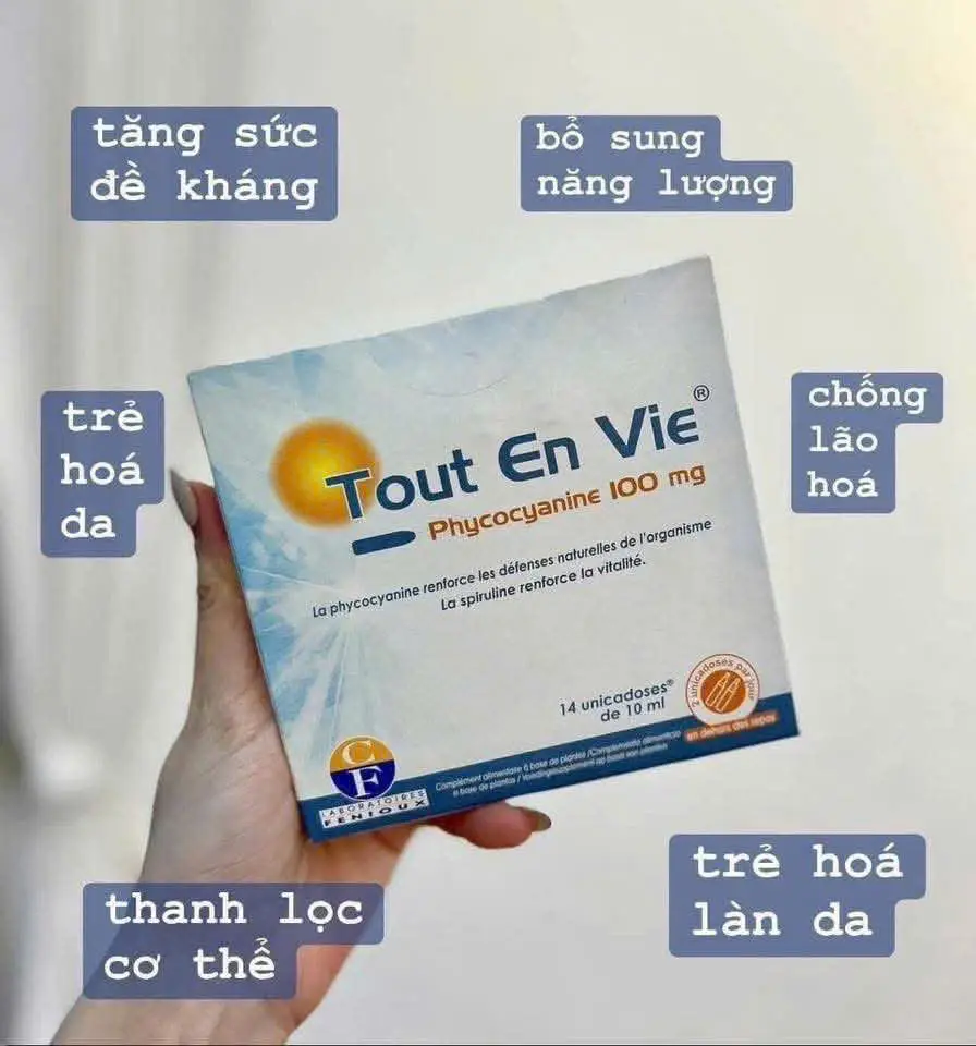 Tảo uống Tout En Vie Phycocyanine 100mg 14 ống của Pháp Tảo biển tươi Tout en vie 14 ốngx10ml - Pháp