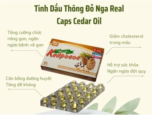Tinh Dầu Thông Đỏ Real Caps Cedar Oil 60 Viên Của Nga