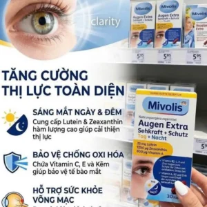 Viên uống bổ mắt Mivolis Augen Extra Sehkraft + Schutz Tag + Nacht 30 viên của Đức Viên uống bổ mắt Augen Extra Sehkraft + Schutz, Tag + Nacht Kapseln Milovis 30 viên