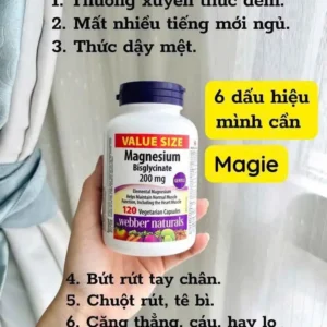 Viên uống bổ sung magie Webber Naturals Magnesium Bisglycinate 200mg của Canada - Lọ 120v