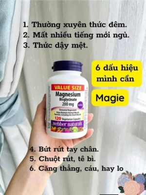 Viên uống bổ sung magie Webber Naturals Magnesium Bisglycinate 200mg của Canada - Lọ 120v