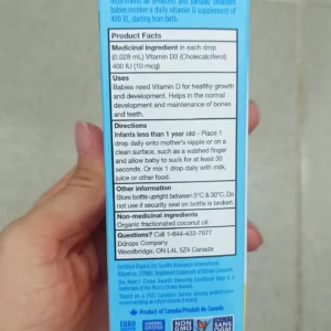 Baby Ddrops Vitamin D3 400IU cho trẻ sơ sinh 90 giọt của Canada