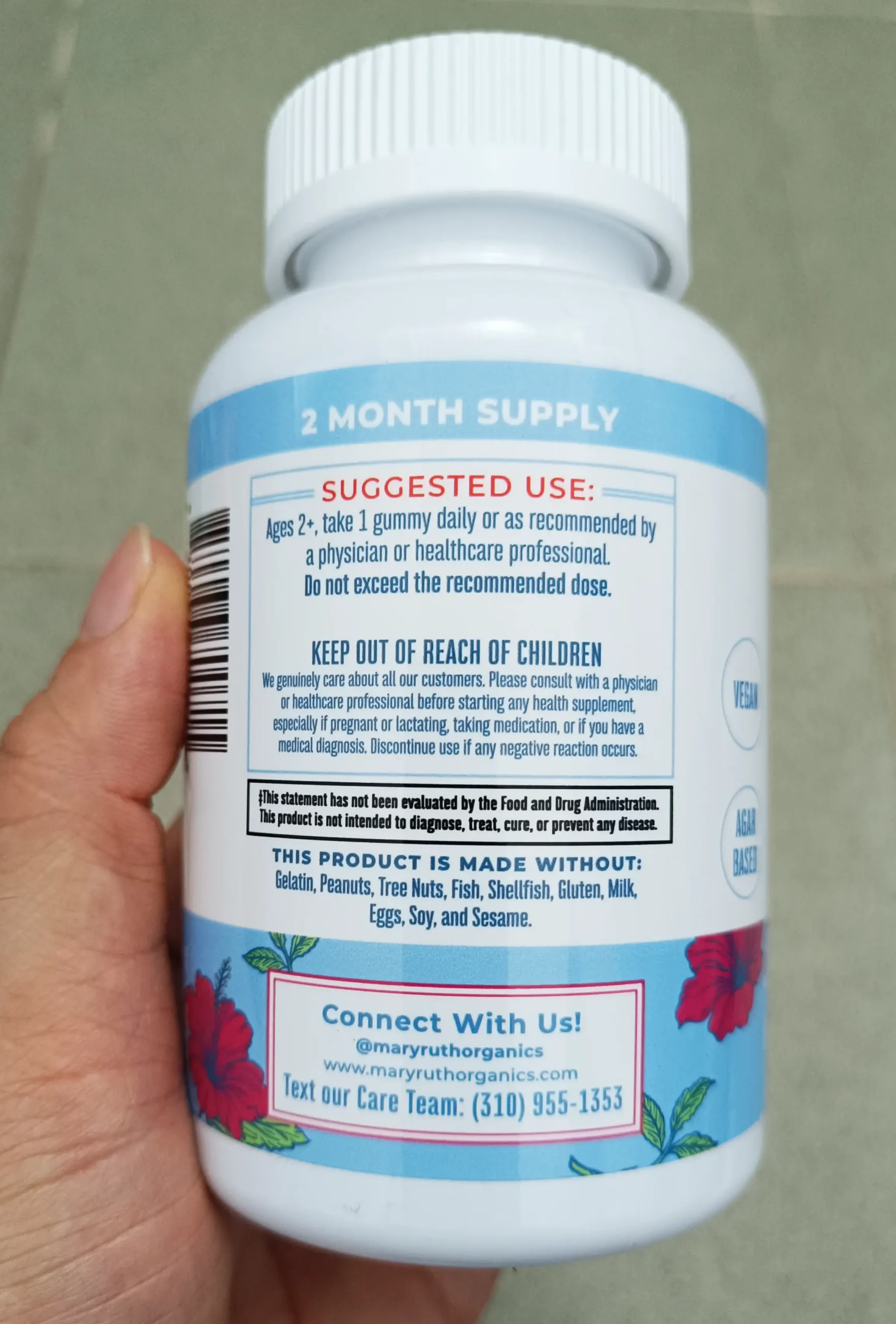 Kẹo dẻo magie Mary Ruth's Magnesium Calm Gummies 60 viên của Mỹ Magie Calm thuần chay MaryRuth's dạng nhai cho trẻ từ 2 tuổi trở lên