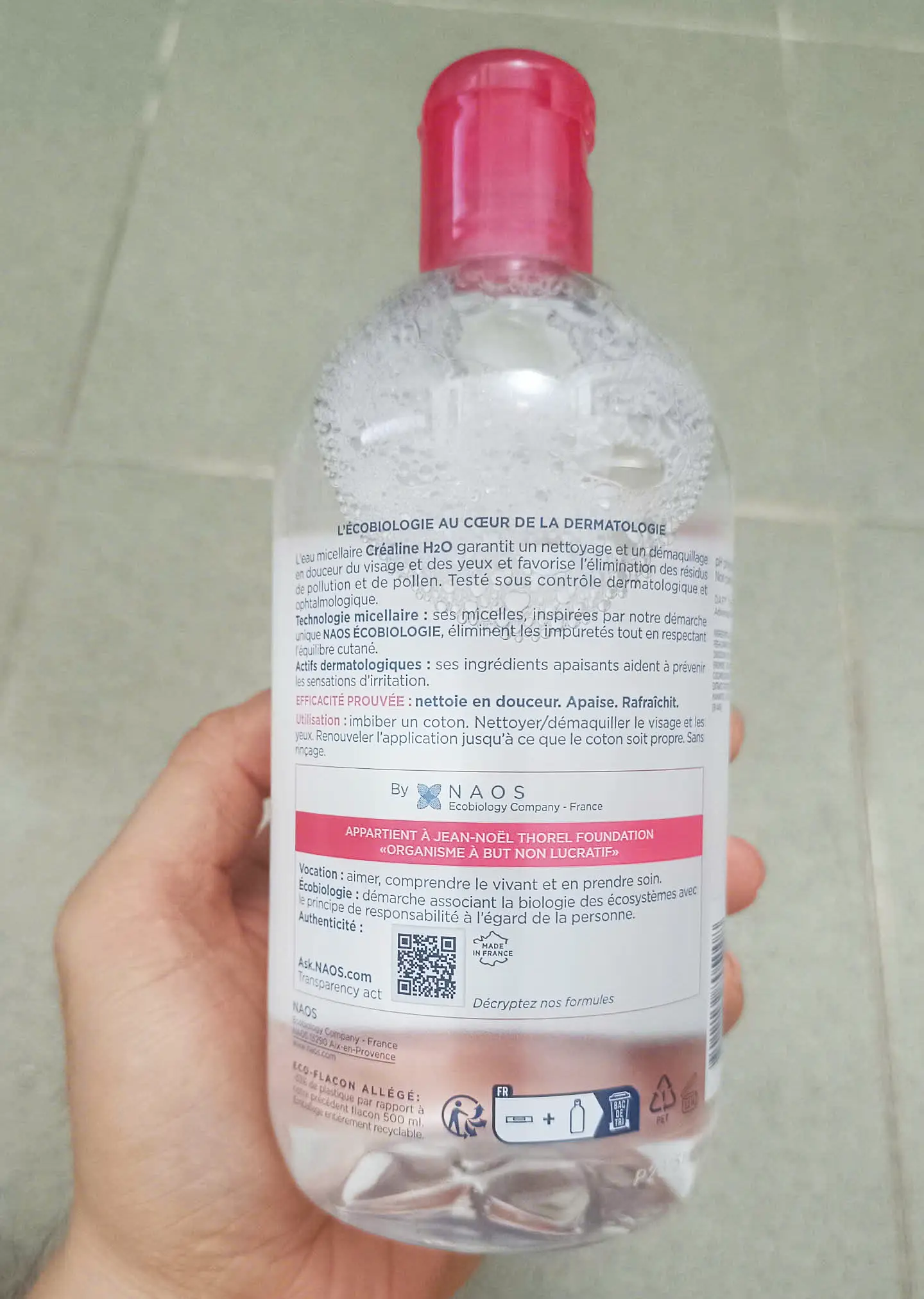 Nước tẩy trang Bioderma Créaline H2O màu hồng 500ml của Pháp Nước tẩy trang Bioderma Crealine H2O 500ml của Pháp cho da thường và da nhạy cảm