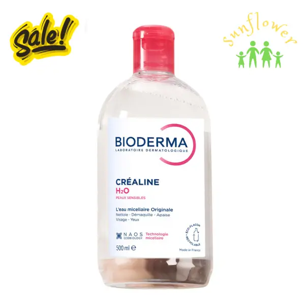 Nước tẩy trang Bioderma Créaline H2O màu hồng 500ml của Pháp Nước tẩy trang Bioderma Créaline H2O 500ml của Pháp