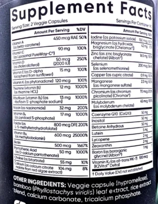Vitamin tổng hợp Sports Research Multivitamin 180 viên của Mỹ Thành phần Sports Research Advanced MultiVitamin 180 Capsules