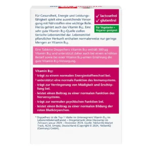 Viên uống Vitamin B12 Doppelherz 30 viên của Đức Viên Uống VITAMIN B12 DOPPELHERZ 500 HỘP 30 viên