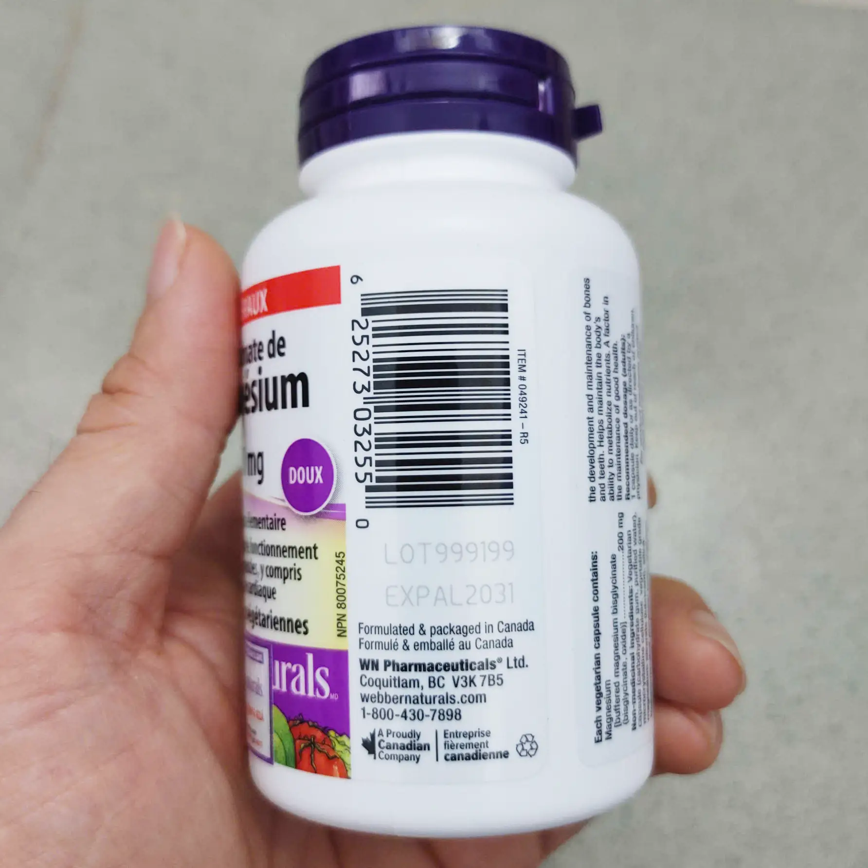Viên uống Magie Webber Naturals Magnesium Bisglycinate 60 viên của Canada Viên Uống Webber Naturals Magnesium Bisglycinate Hộp 60 viên
