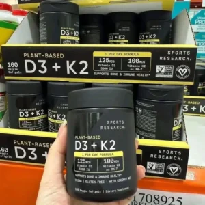 Viên uống Vitamin D3 K2 Sports Research 160 viên của Mỹ Viên bổ sung Vitamin D3K2 Sports Research D3 K2 160 viên