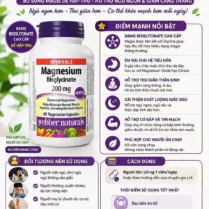 Viên uống bổ sung Magnesium Bisglycinate 200Mg Webber Naturals 60 viên của Canada