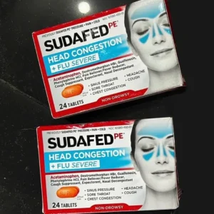 Viên uống thông mũi Sudafed PE Head Congestion + Flu Severe Non-Drowsy 24 Tablets