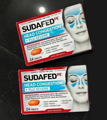 Viên uống thông mũi Sudafed PE Head Congestion + Flu Severe Non-Drowsy 24 Tablets