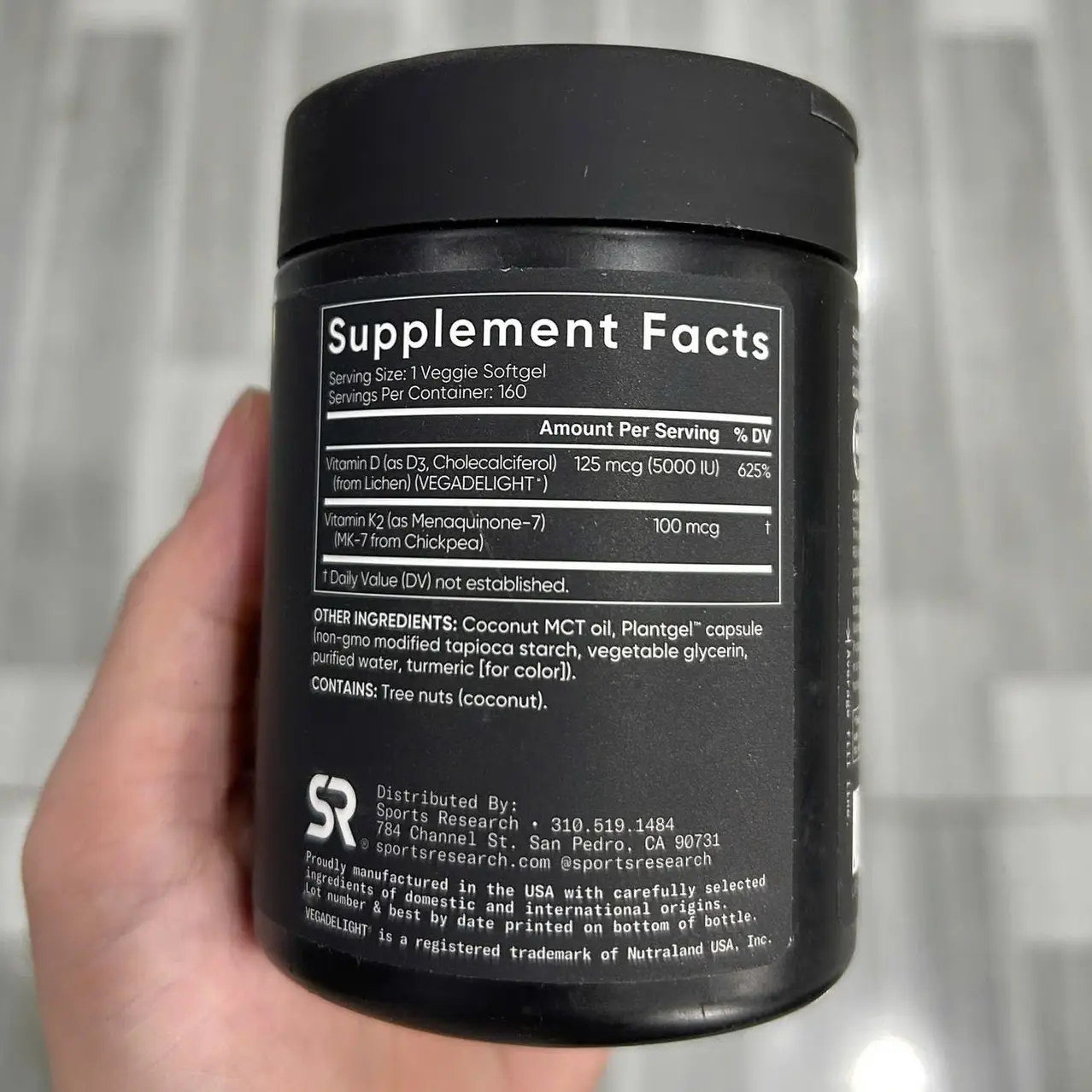 Viên uống Vitamin D3 K2 Sports Research 160 viên của Mỹ Viên uống vitamin D3 K2 thuần chay Sports Research 160 viên