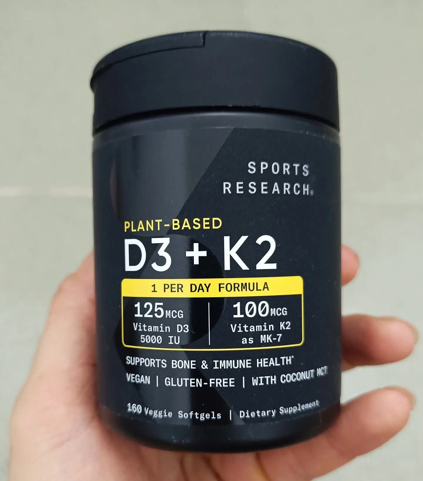 Viên uống Vitamin D3 K2 Sports Research 160 viên của Mỹ Viên vitamin D3 K2 thuần chay Sports Research 160 viên của Mỹ