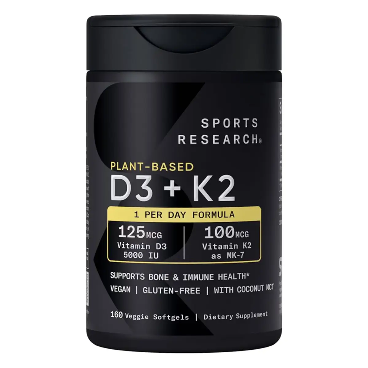 Viên uống Vitamin D3 K2 Sports Research 160 viên của Mỹ Vitamin D3 K2 Sports Research 125mcg thuần chay 160 viên