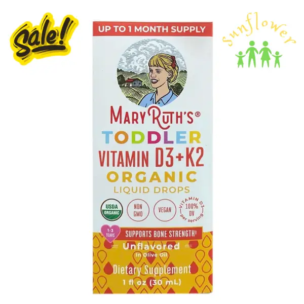 Vitamin D3 K2 dạng giọt MaryRuth's Toddler Organic Liquid Drops 30ml của Mỹ cho bé từ 1 đến 3 tuổi Vitamin D3 K2 dạng giọt MaryRuth's Toddler Organic Liquid Drops 30ml của Mỹ