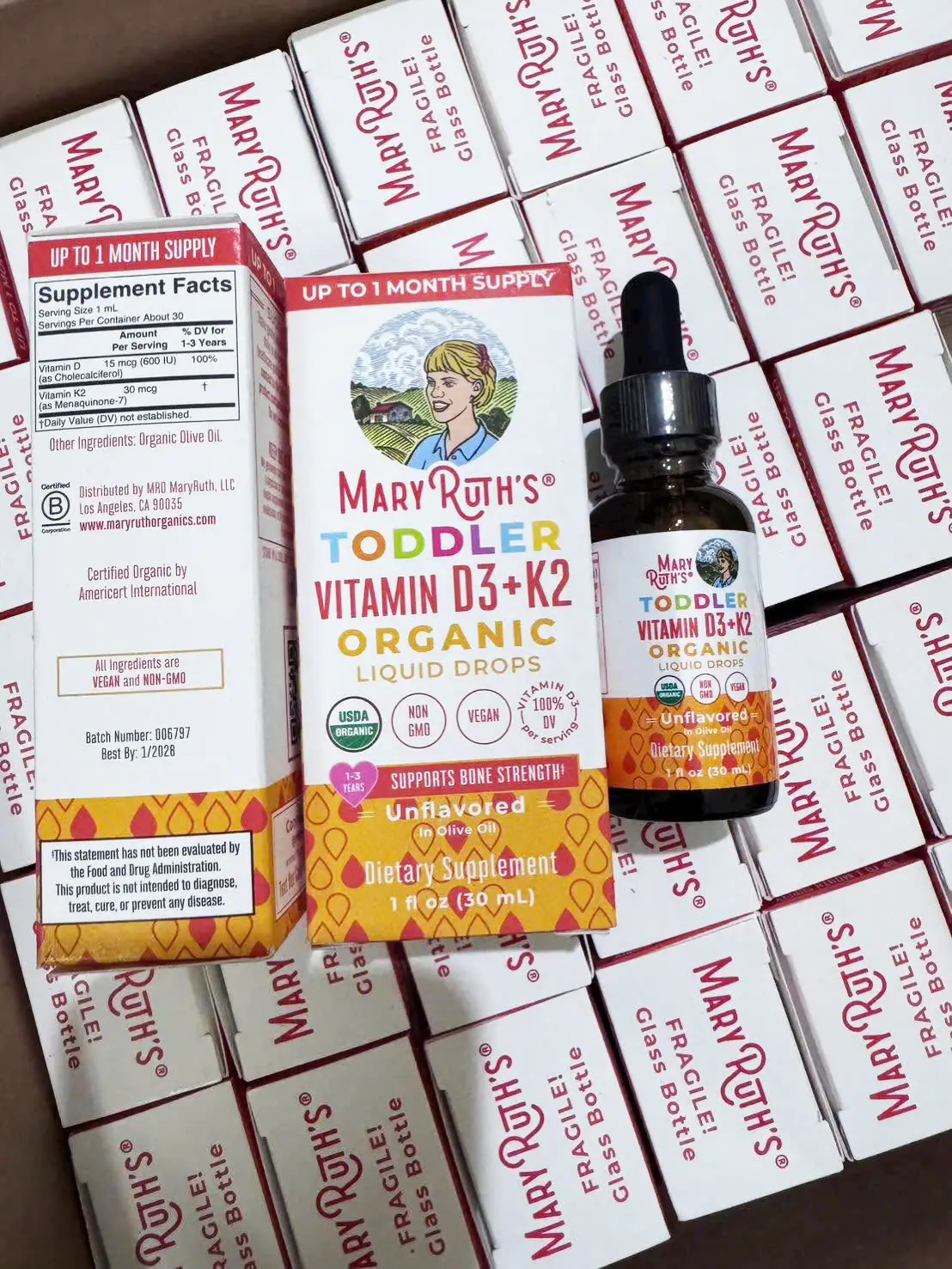 Vitamin D3 K2 dạng giọt MaryRuth's Toddler Organic Liquid Drops 30ml của Mỹ cho bé từ 1 đến 3 tuổi Vitamin D3 K2 dạng giọt MaryRuth's Toddler Vitamin D3+K2 Organic Liquid Drops 30ml của Mỹ