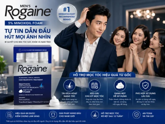 Bọt mọc tóc cho nam Men's Rogaine Minoxidil 5% Set Foam 60g x 3 lọ của Mỹ Bọt mọc tóc dành cho nam Men's Rogaine Minoxidil 5% Set Foam 60g x3