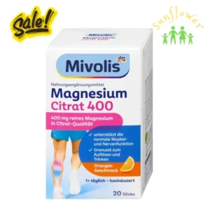 Bột pha uống Mivolis Magnesium Citrat 400 vị cam hộp 20 gói của Đức
