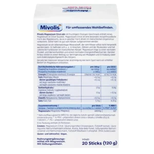 Bột pha uống Mivolis Magnesium Citrat 400 vị cam hộp 20 gói của Đức Bột uống Mivolis Magnesium Citrat 400 vị cam hộp 20 gói của Đức