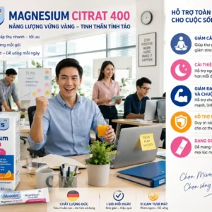 Bột pha uống Mivolis Magnesium Citrat 400 vị cam hộp 20 gói của Đức Bột uống bổ sung Magie Citrate Mivolis Vị Cam 20 gói của Đức