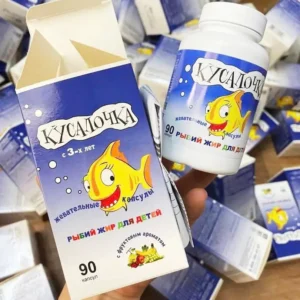 Viên nhai dầu cá tuyết Kusalochka 90 viên của Nga Dầu cá trẻ em Nga Kusalochka 90 viên