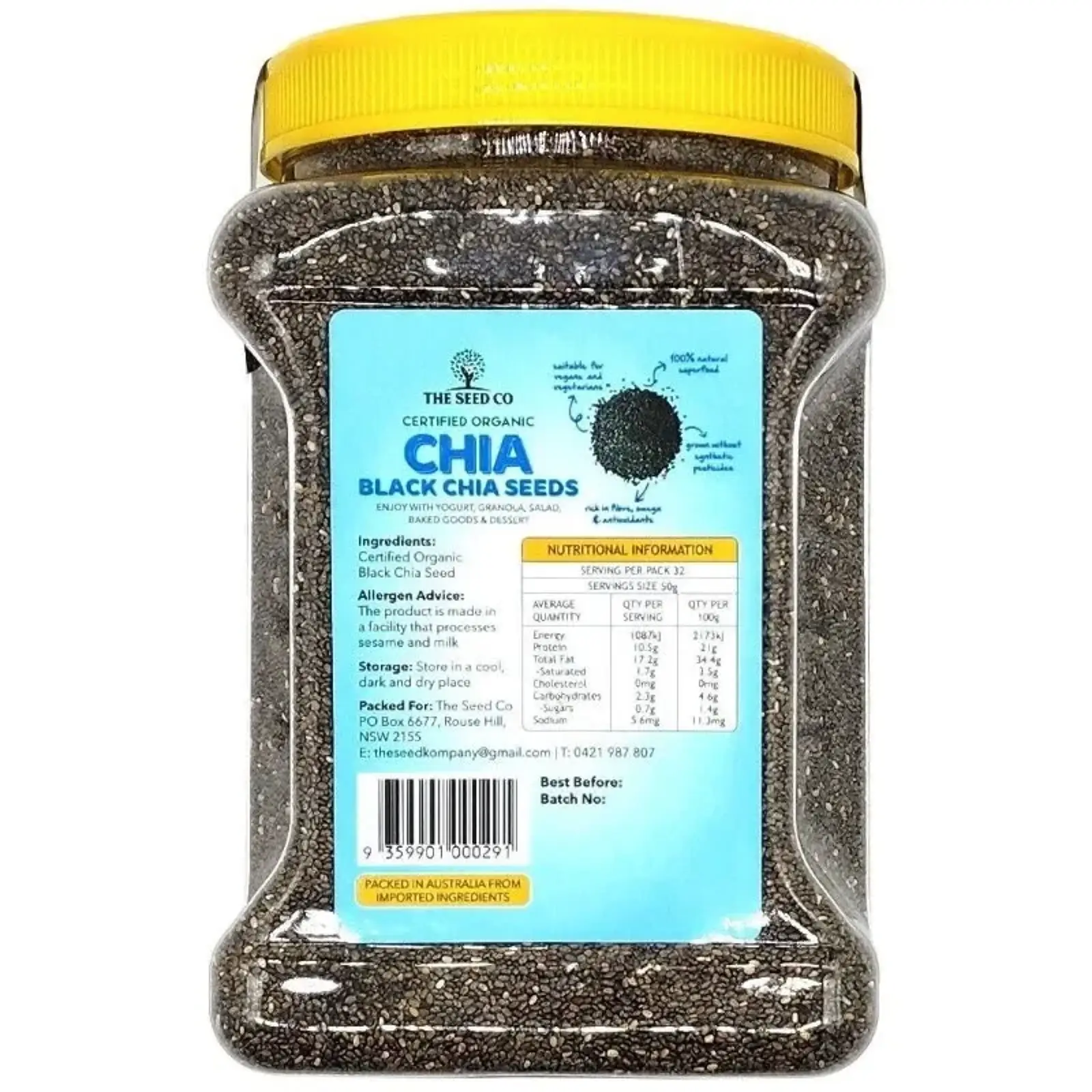 Hạt chia đen hữu cơ The Seed Co Organic Black Chia Seeds 1.6kg của Úc Hạt Chia Hữu Cơ Black chia seed organic hộp 1.6kg
