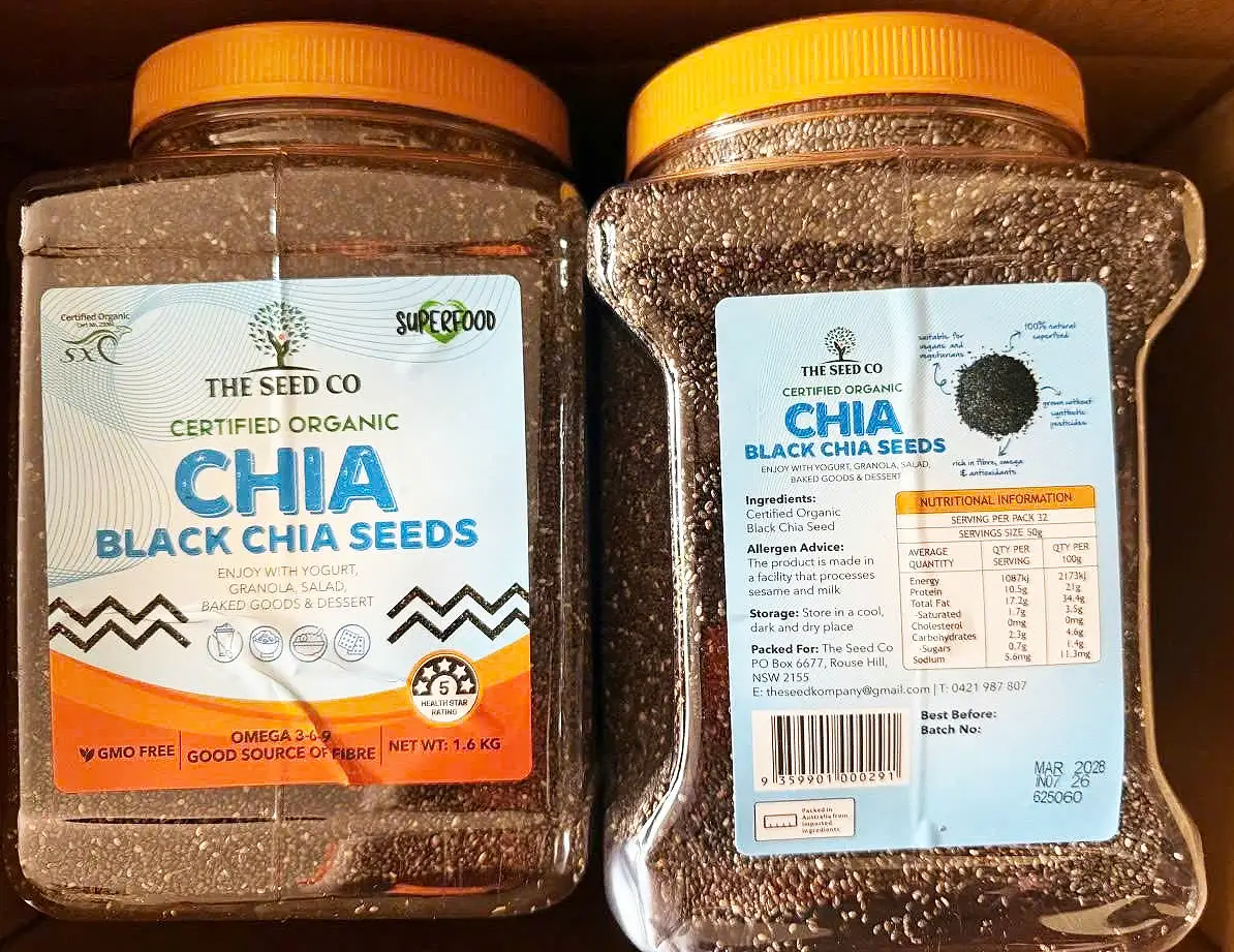 Hạt chia đen hữu cơ The Seed Co Organic Black Chia Seeds 1.6kg của Úc Hạt chia đen hữu cơ The Seed Co Certified Organic Black Chia Seeds 1.6kg